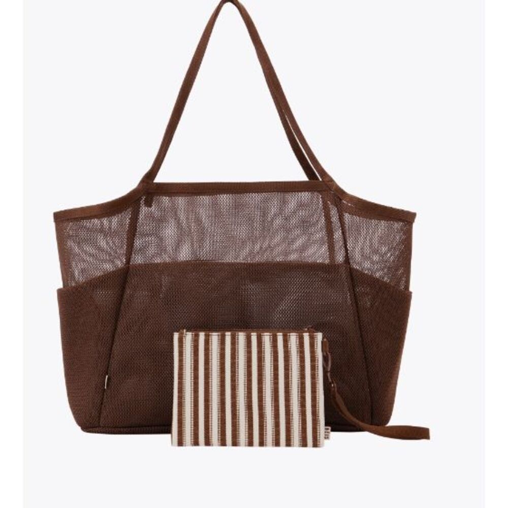 BEIS NWT The Mesh Beach Tote in Maple Brown